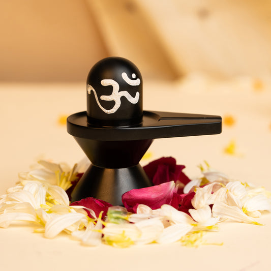 Premium Matt Black Shivling with OM – Elegant Spiritual Decor for Home and Office Temple