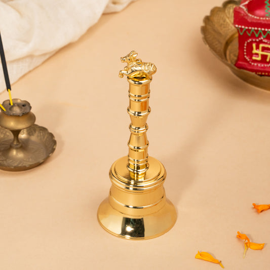 Gold Cow - Handcrafted Brass Ritual Bell – Decorative Spiritual Bell for Meditation & Home Décor