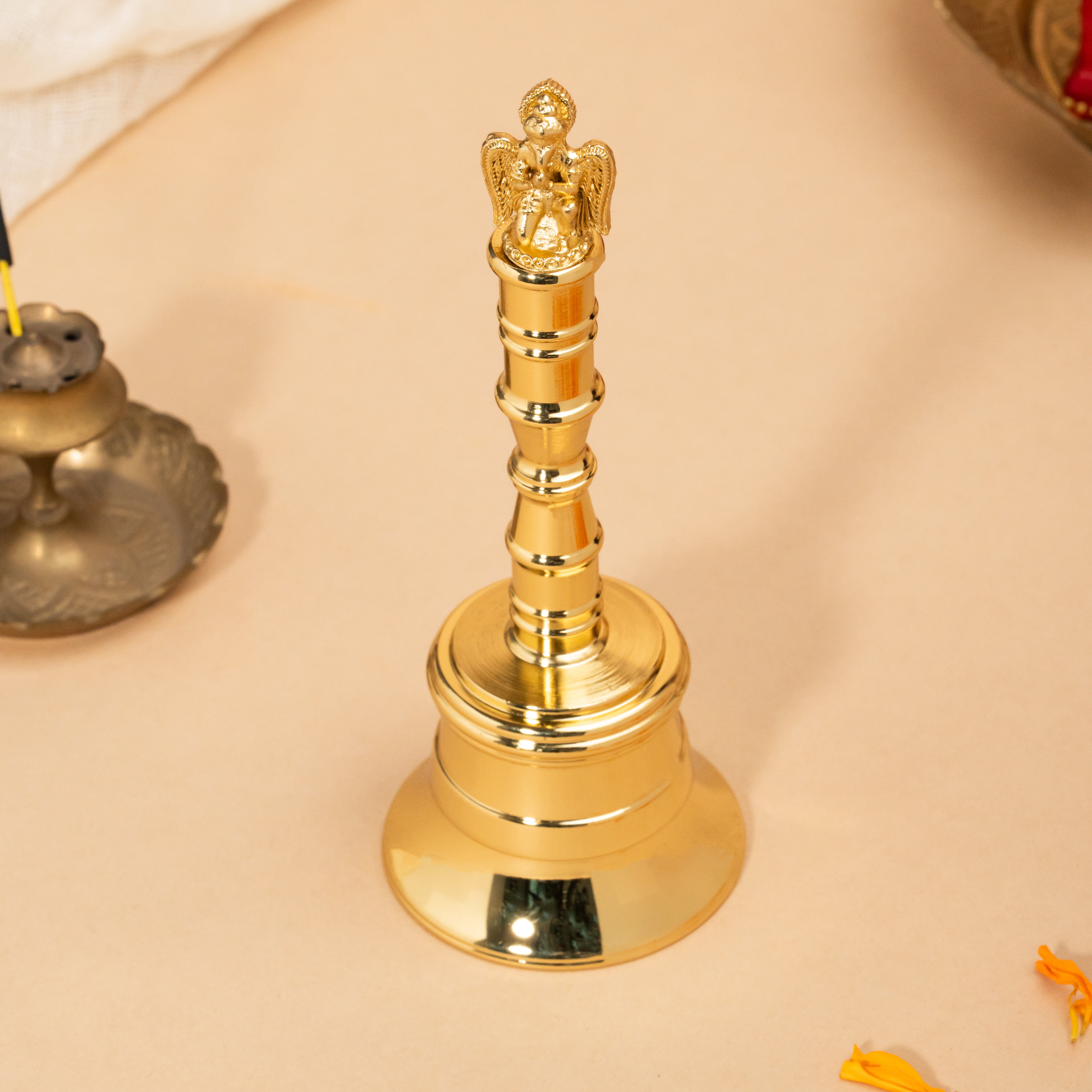 Gold garuda Namaste - Handcrafted Brass Ritual Bell – Decorative Spiritual Bell for Meditation & Home Décor
