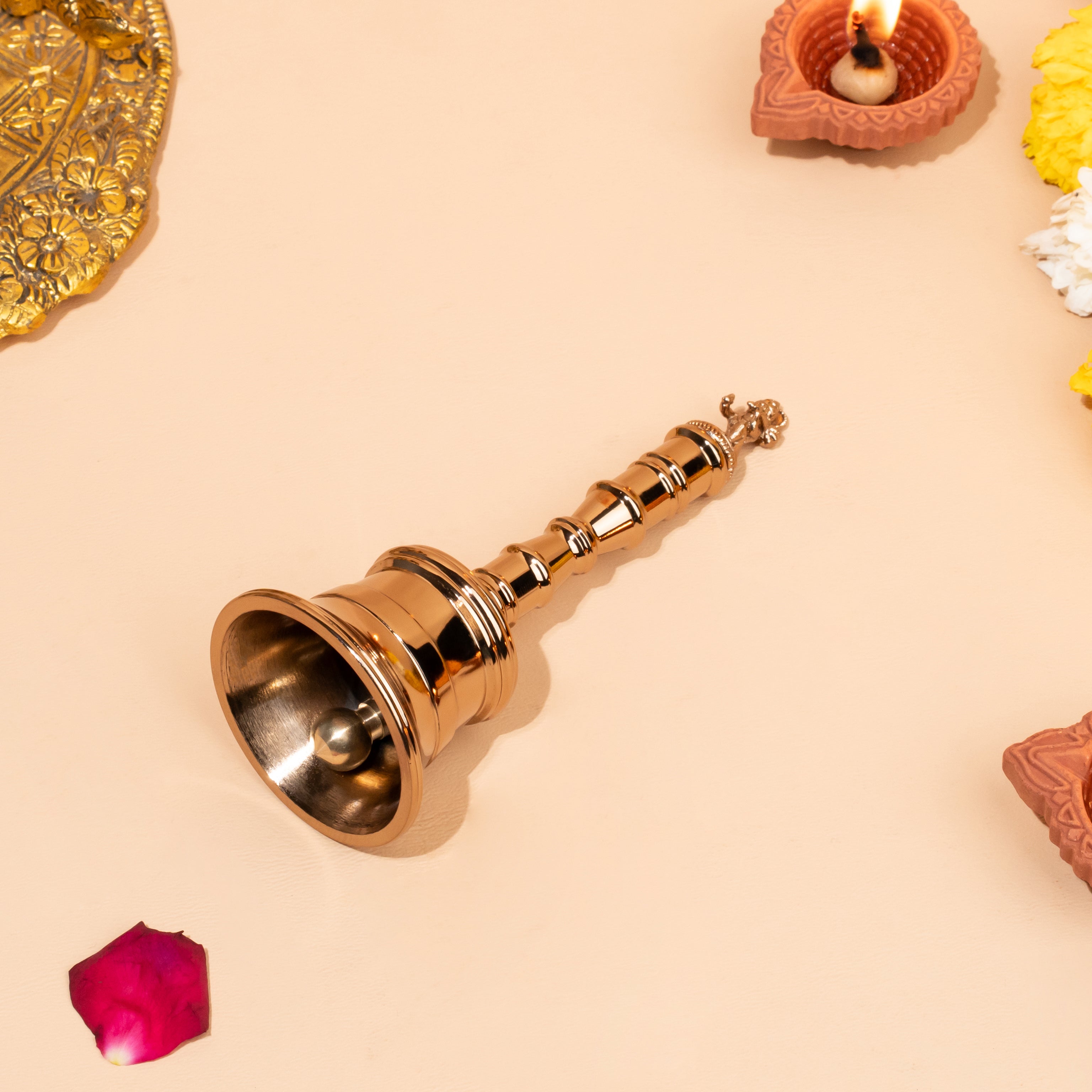 Hanuman Kripa Rose Gold Bell – Decorative Brass Ritual Bell for Sacred Spaces