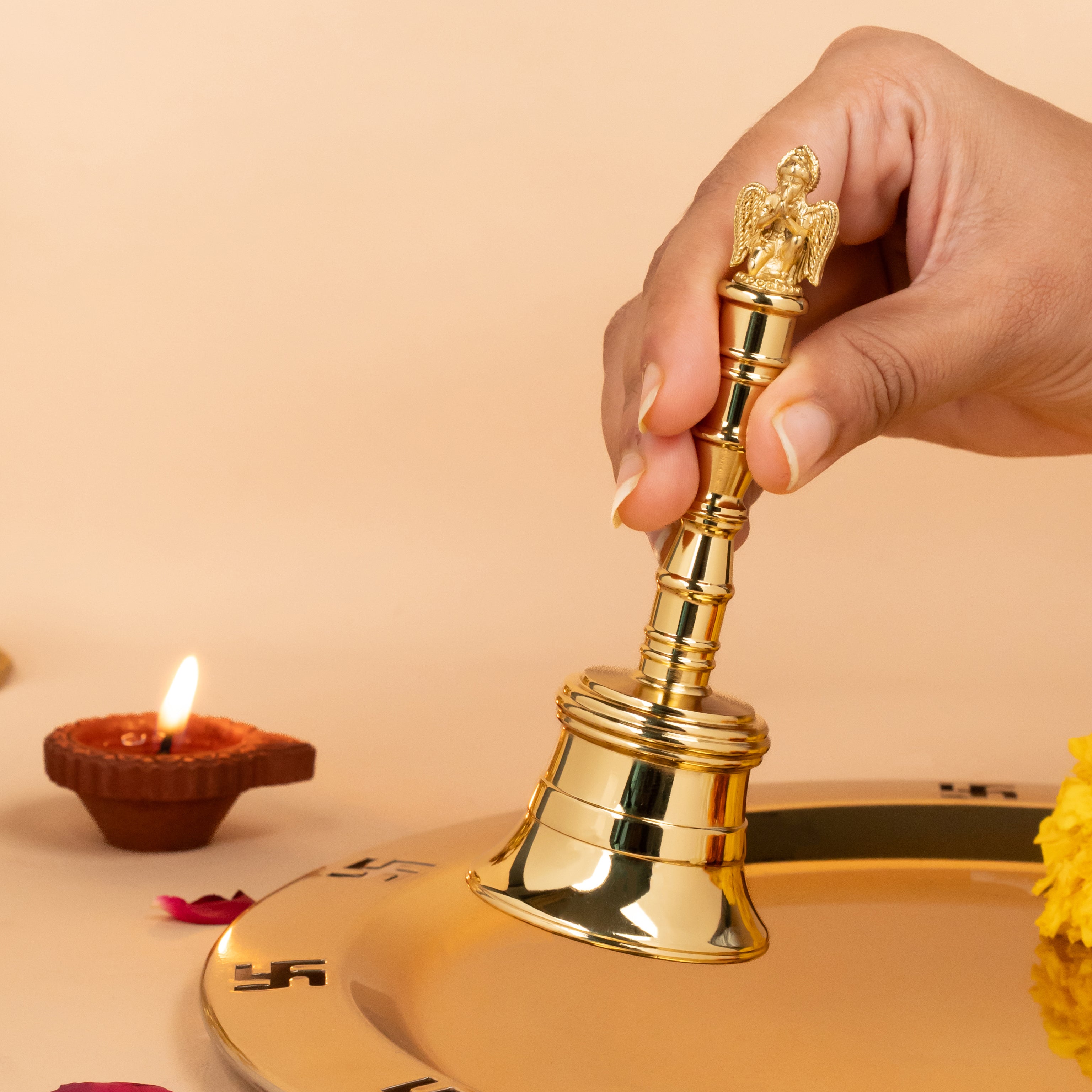 Gold garuda Namaste - Handcrafted Brass Ritual Bell – Decorative Spiritual Bell for Meditation & Home Décor
